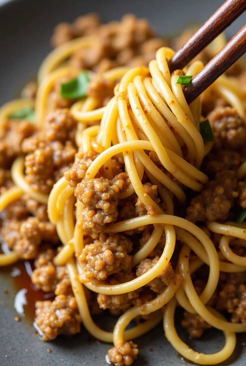 Asian-style ground beef pasta