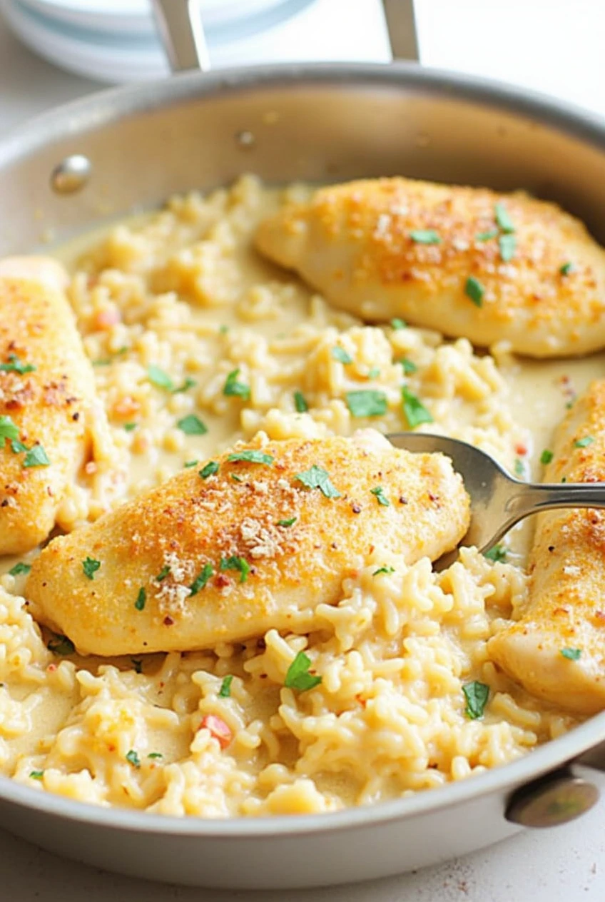 One-Pan Creamy Parmesan Chicken & Rice