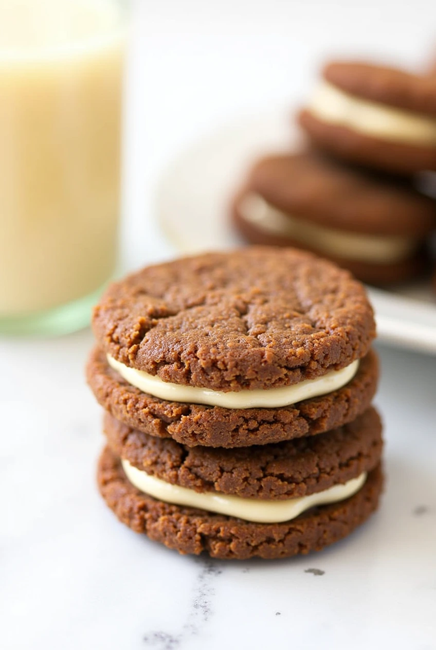 Ginger Molasses Sandwich Cookies with Eggnog Frosting