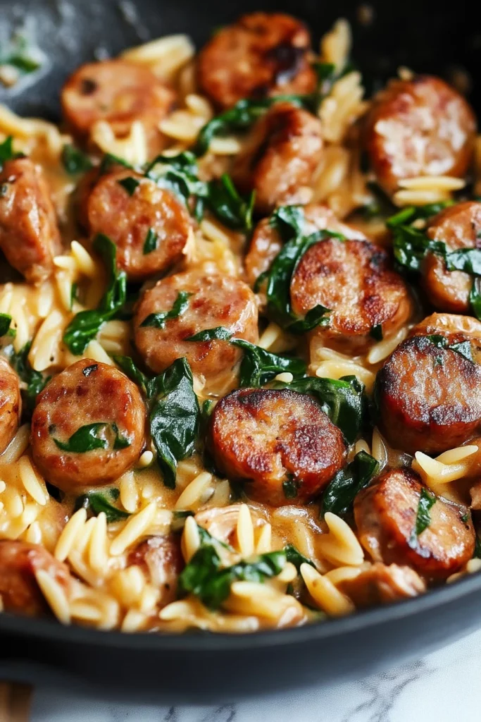 Creamy Chicken Sausage Orzo Skillet