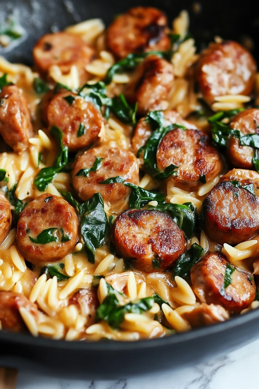 Creamy Chicken Sausage Orzo Skillet