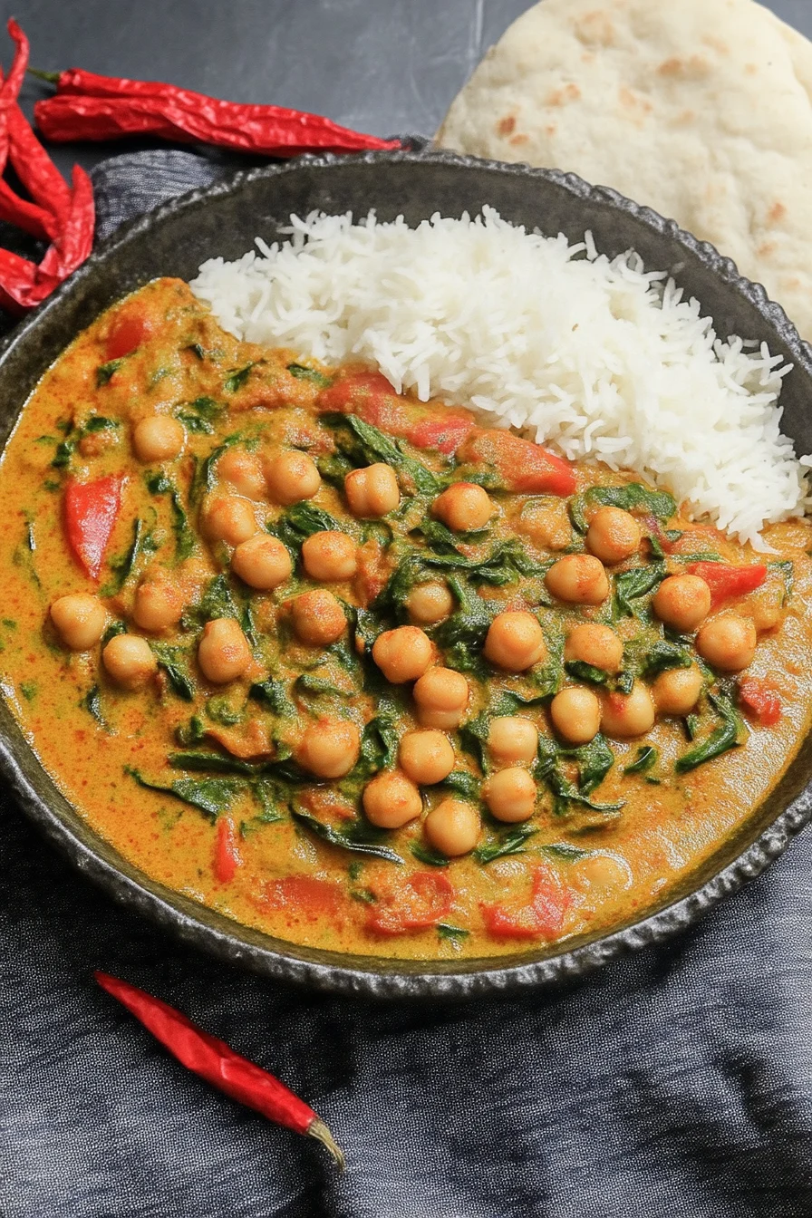 Vegan Chickpea Curry with Spinach and Tomatoes