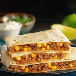 Baked Beef, Bean and Corn Quesadillas