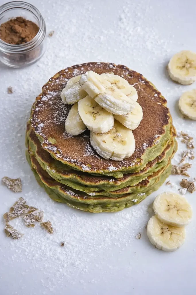 Matcha Banana Pancakes ( top view )