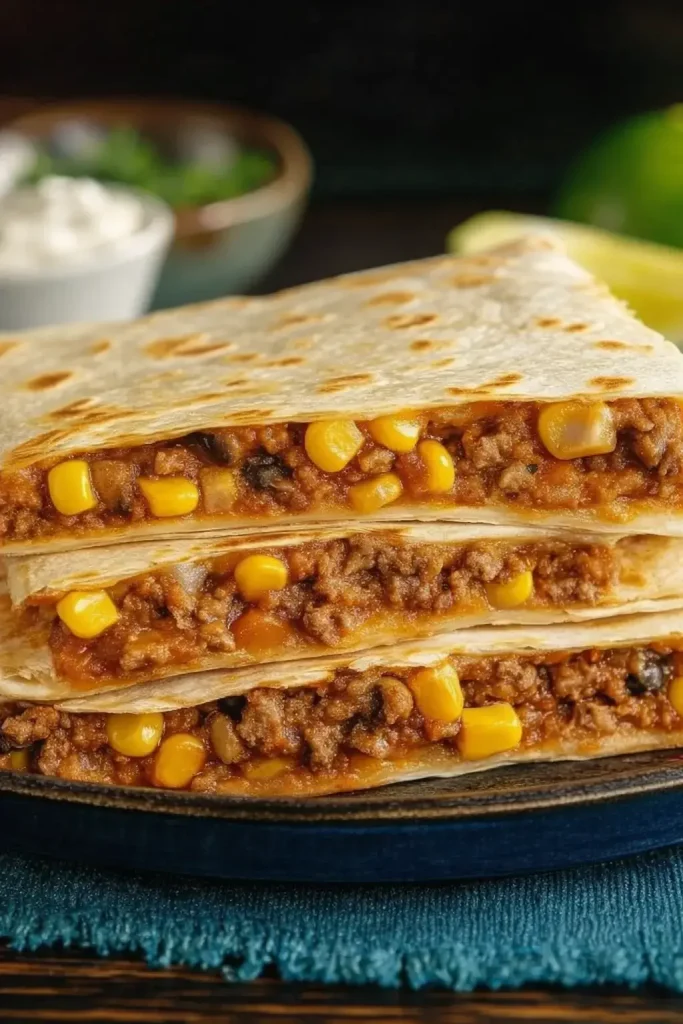Baked Beef, Bean and Corn Quesadillas ( top view)