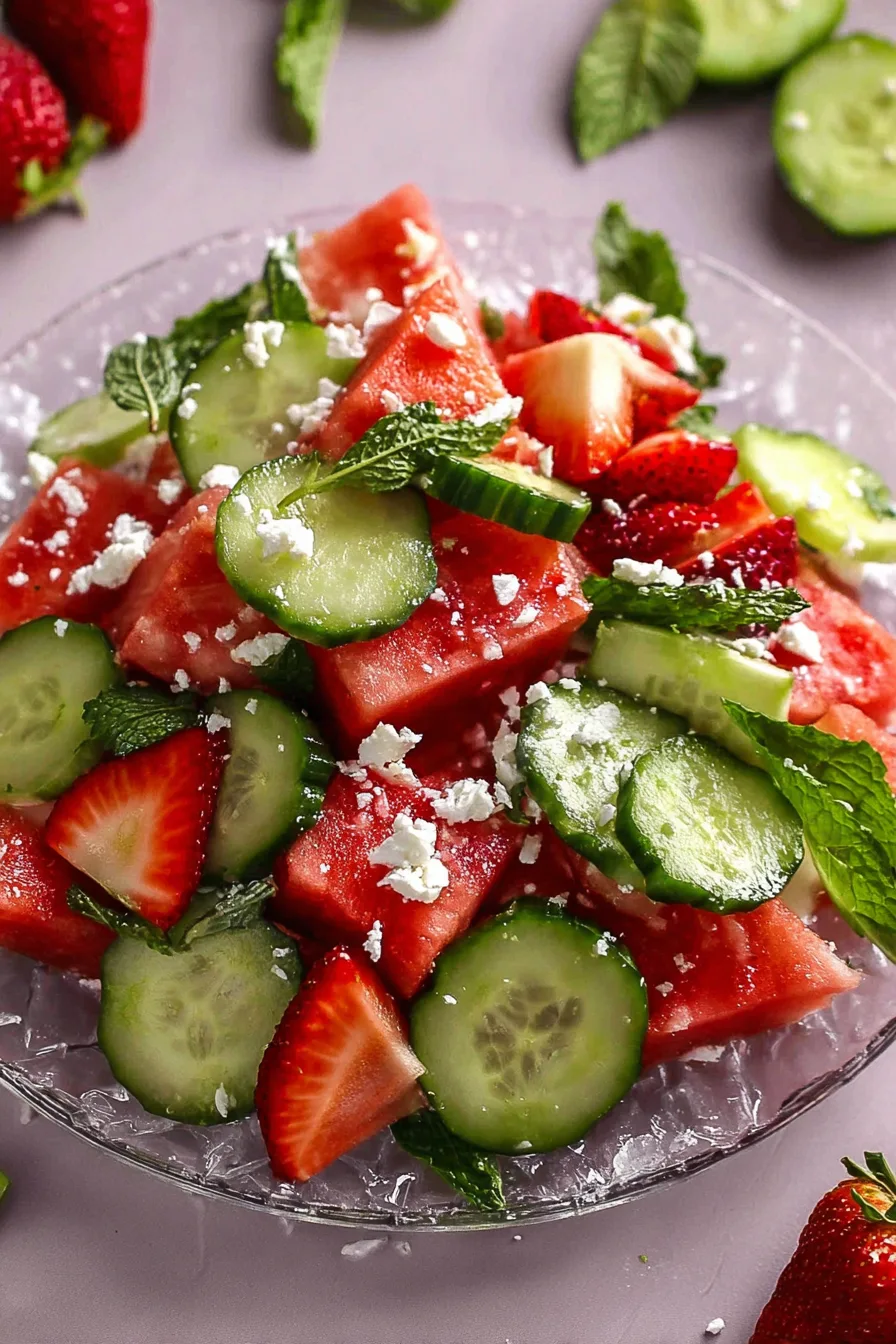 Watermelon Cucumber Strawberry Salad