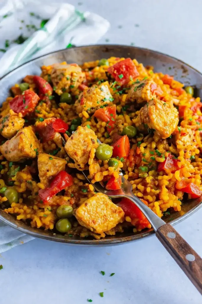 Chicken Paella from top view 