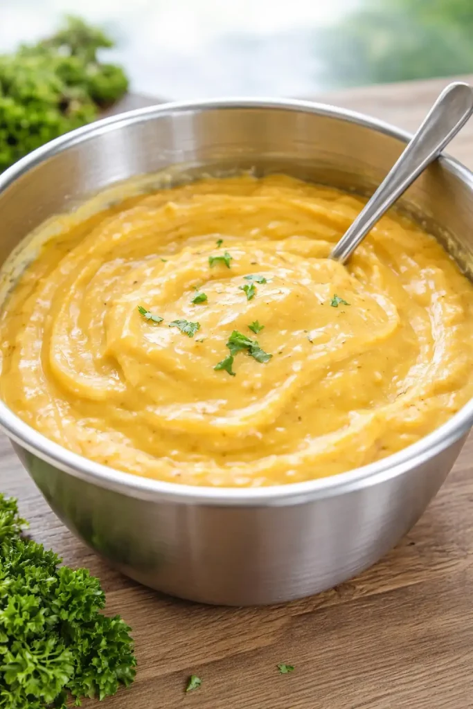 Keto Cheese Sauce in inox bowl
