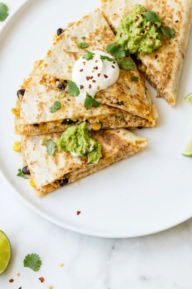 Chipotle Chicken Quesadillas with Rice  top view