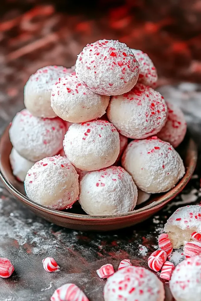 Peppermint Snowball Cookies