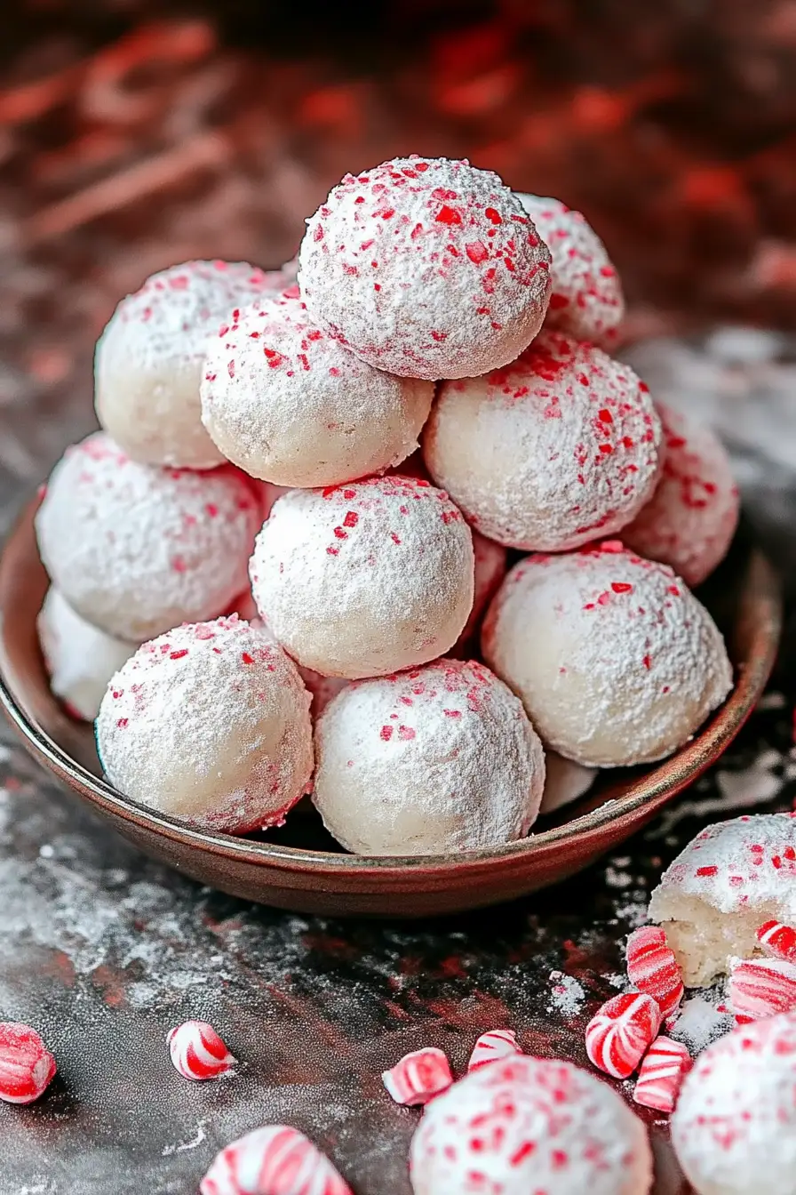 Peppermint Snowball Cookies