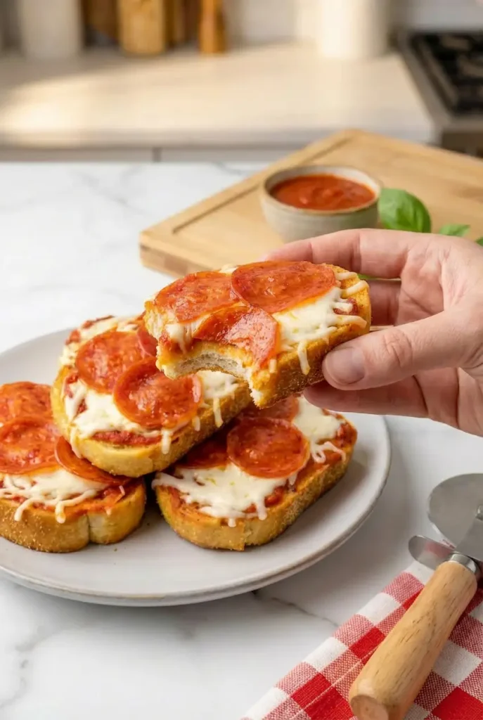 Texas Toast Pizza taken with hand