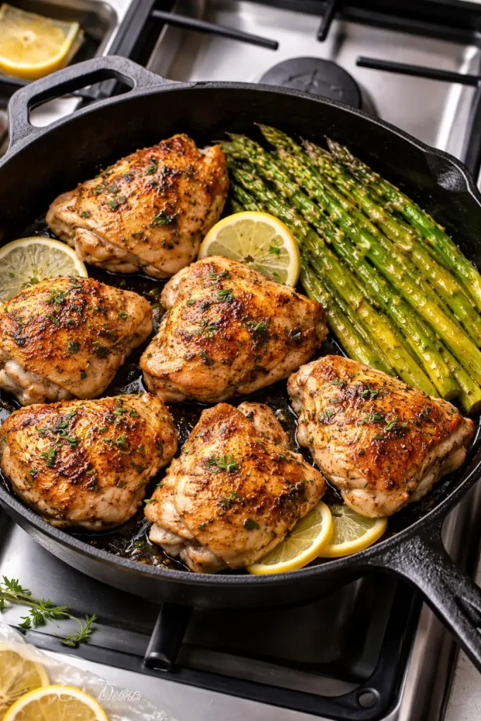 Lemon Garlic Chicken Thighs with Asparagus