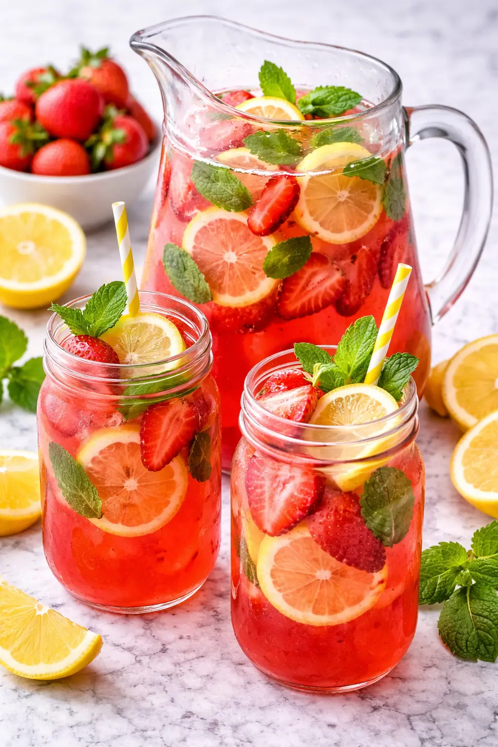 Strawberry Lemonade with Fresh Mint