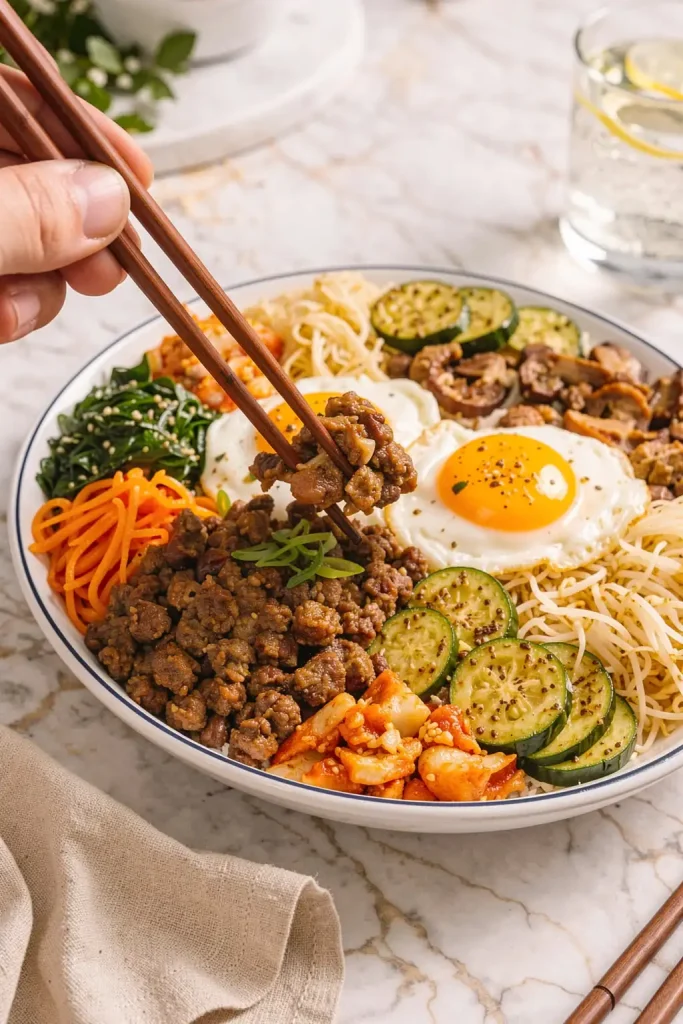 Bibimbap Recipe with chopsticks