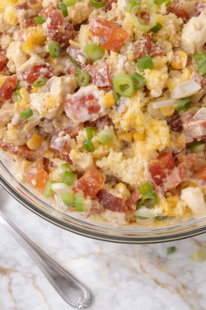 Cornbread Salad Recipe  ( top view ) in the bowl
