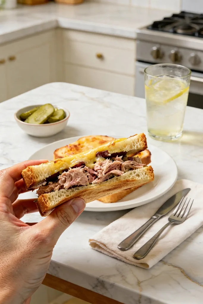 Easy homemade tuna melt toast with creamy tuna filling and toasted bread