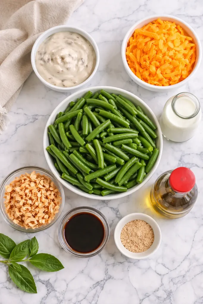 green bean casserole recipe ingredients from the top view angle