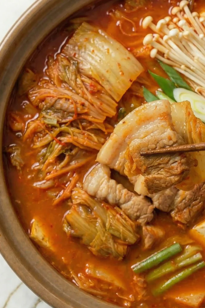 Kimchi Soup Recipe from top view angle