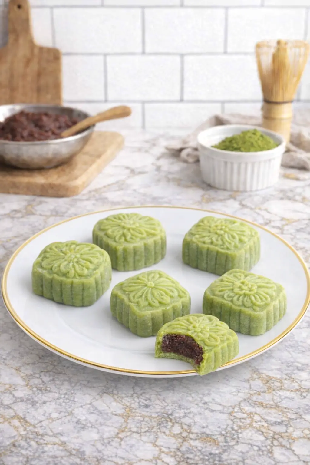 Matcha Snow Skin Mooncakes top view