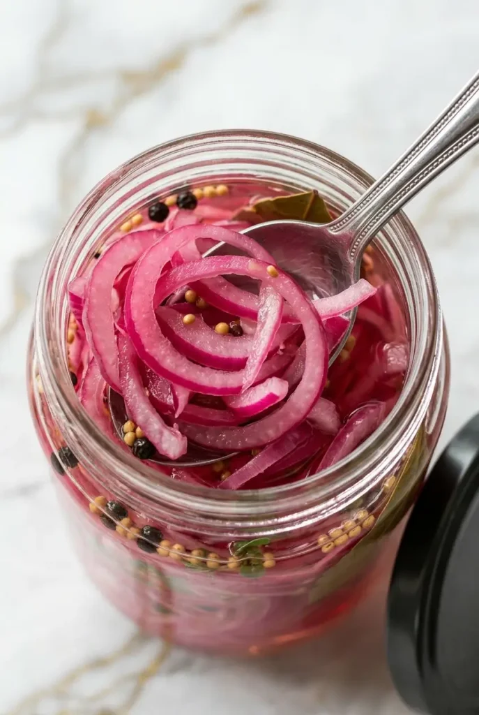 Quick Pickled Onions  ( top view ) jar open