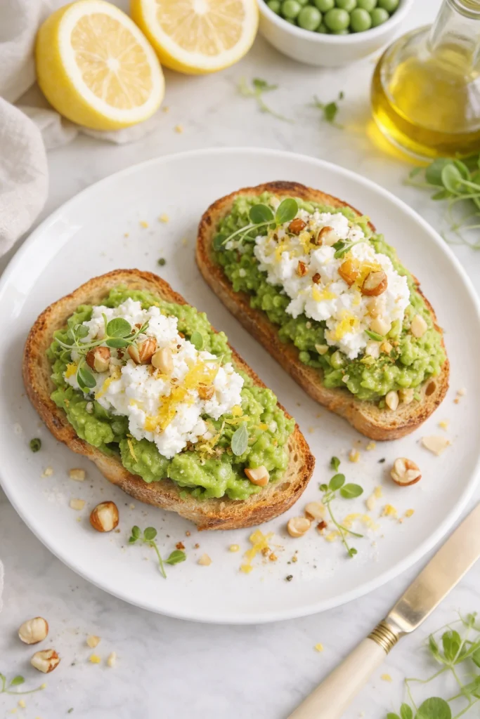 Spring Pea and Ricotta Crostini ( top view )