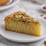 Pistachio Rose Semolina Cake slice