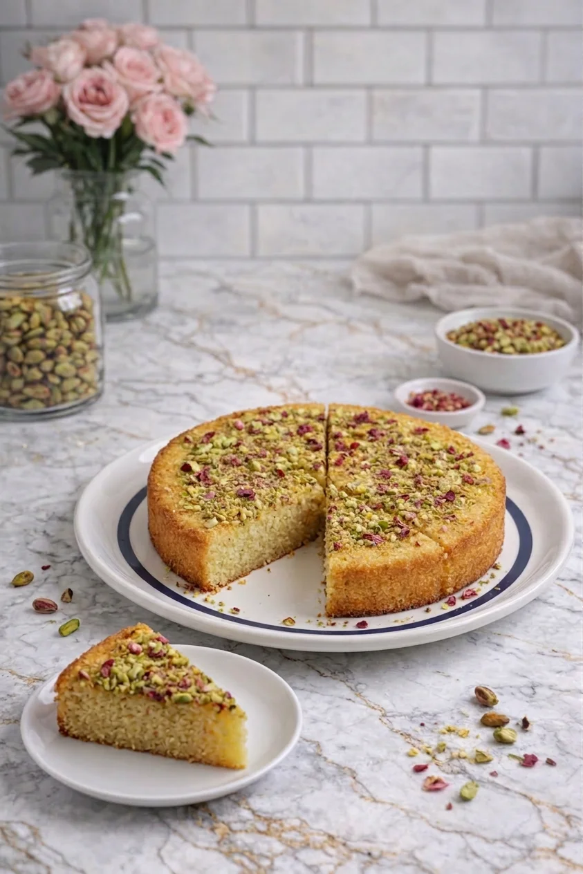 Pistachio Rose Semolina Cake